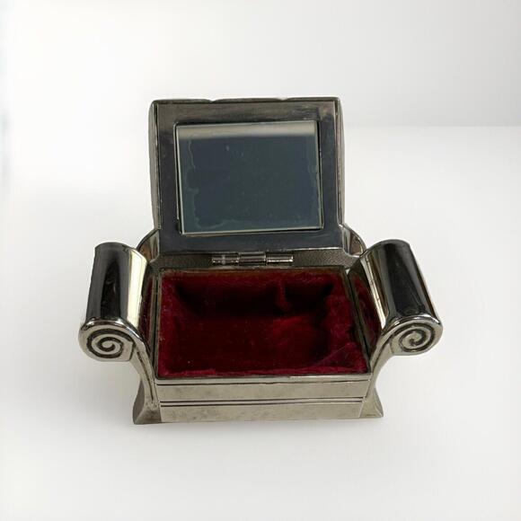 Vintage 1991 Godinger Silver Plated Velvet Lined Jewelry Trinket Box Couch Lid - Picture 2 of 7